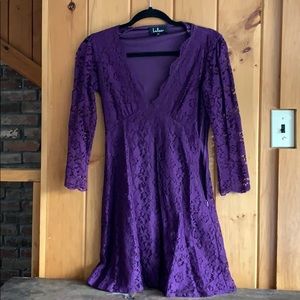 XS Lulus Purple A line Deep V Lace Cocktail Dress